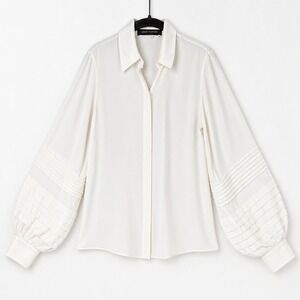 Louis Vuitton Uniform Blouse Womens 34 XS Ivory Pleated Balloon Sleeve Shirt